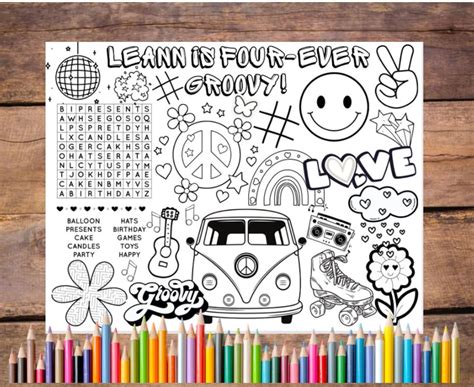 Customizable Four Ever Groovy Printable Coloring Page Forever Groovy