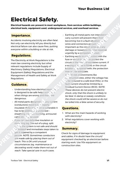 Free Electrical Safety Toolbox Talk Template Haspod