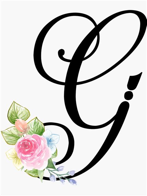 Floral Monogram Fancy Script Letter G Sticker By Grafixmom Redbubble