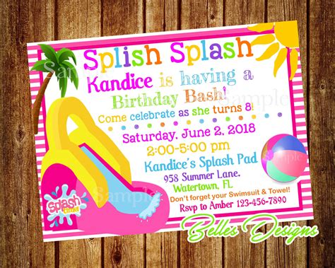 pool party birthday invitation splish splash invitation etsy pool party birthday invitations