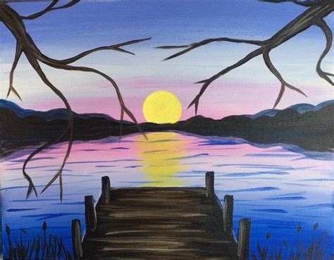 How To Paint A Sunset Lake Pier Lake Sunset Painting Sunset