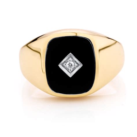 Mens Diamond Set Ring With Black Onyx In 10kt Yellow Gold