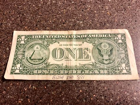 Discovered an Illuminati message on the back of a one dollar bill I ...