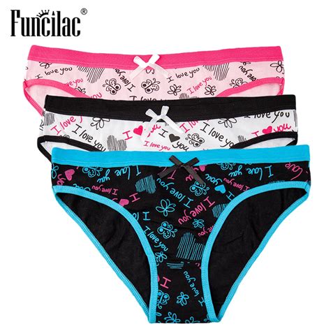 funcilac underwear women love butterfly print briefs sexy lace ladies cotton panties bow pink