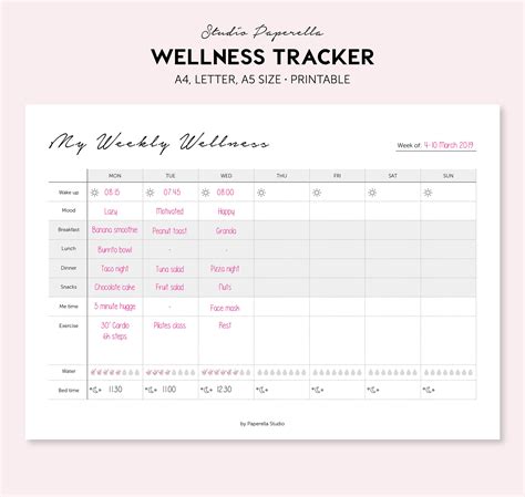 Printable Weekly Wellness Journal Wellness Planner Weekly Layout