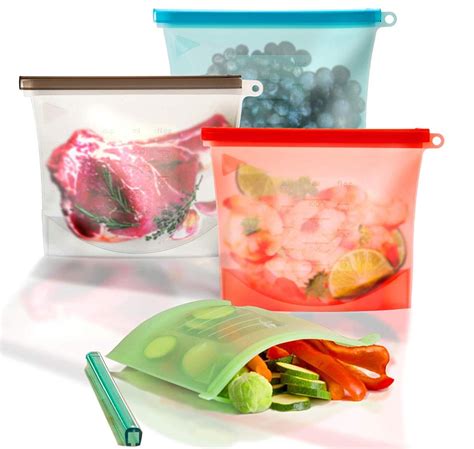 6 Pc Reusable Ziplock Food Storage Preservation Bag Airtight Seal Silicone