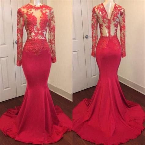 Lace Appliques See Through Prom Dresses Sexy 2023 Long Sleeve Mermaid Evening Dress