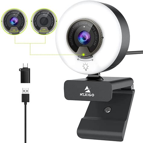 Buy Fps Streaming Webcam With Ring Light Fast Autofocus Built In Privacy Cover Nexigo