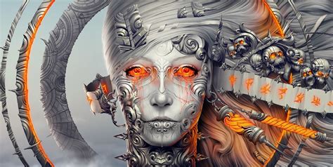 Fantasy Psychedelic Robot Demon Abstract Girl 3D Digital Art