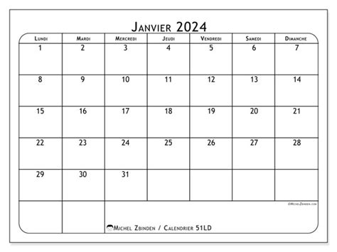 Calendrier Janvier 2024 Simplicité Ld Michel Zbinden Mc