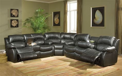 A collection of reclining leather sofas and full sets, both in standard configurations, and custom configurations. Transitional Black Bonded Leather Sectional w/Recliner ...