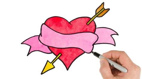 How To Draw A Heart With Arrow Watercolor Easy Valentines Day