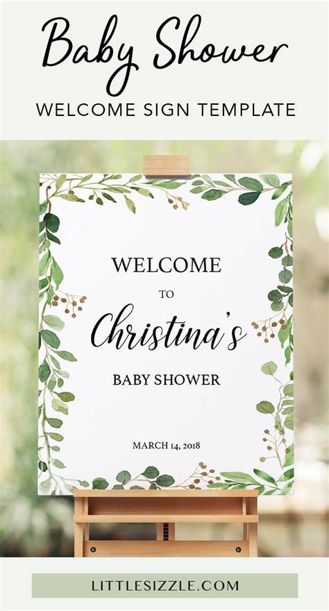 Greenery Baby Shower Welcome Sign Template Instant Download Baby