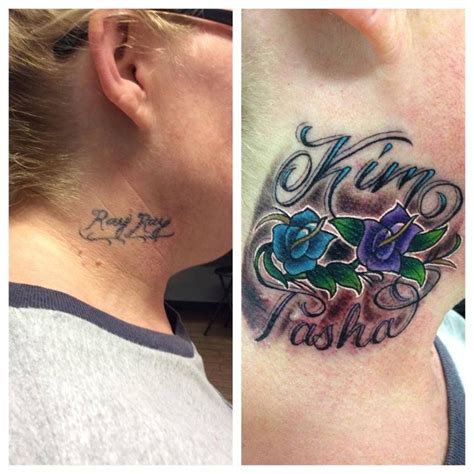 Neck Tattoo Cover Up Roses Kids Names Love Neck Piece Colorful