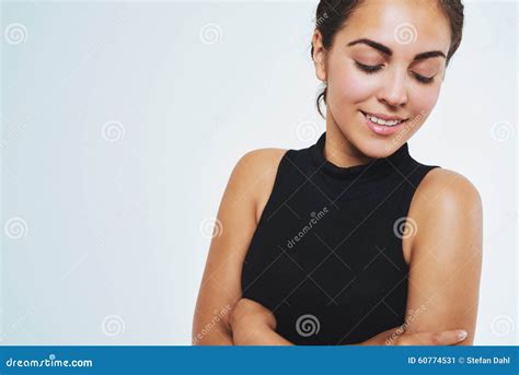 Brunette Woman With Beautiful Skin Stock Image Image Of Cheerful
