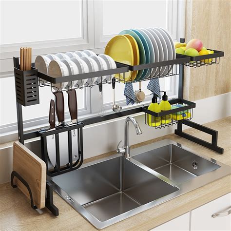 Maybe you would like to learn more about one of these? 65/85 cm Black stainless steel kitchen rack dish rack ...