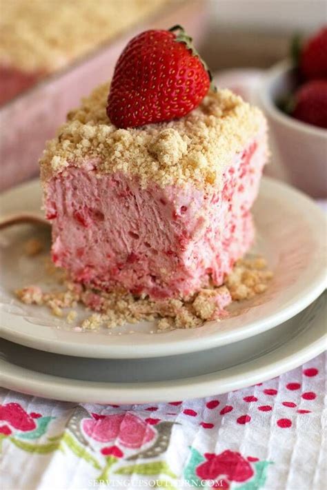 Frosty Strawberry Squares Serving Up Southern Recipe Cake
