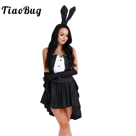 Tiaobug Women Bunny Rabbit Dress With Hair Hoop Gloves Halloween Easter Party Women Sexy Bunny