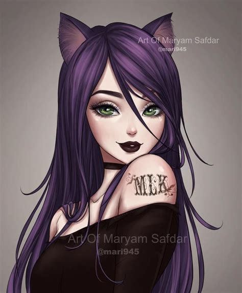 Purple Cat Girl By Mari945 On Deviantart Anime Wolf Girl