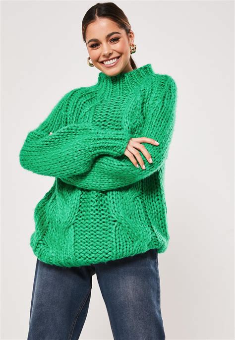 Premium Green Funnel Neck Knitted Jumper | Missguided Ireland