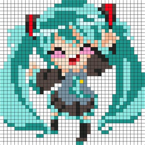 Hatsune Miku Perler Kandi Pattern Pixel Art Grid Pixel Art Pattern
