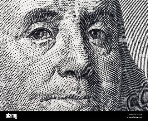 Closeup Portrait Benjamin Franklin On 100 Us Dollar Bill Stock Photo