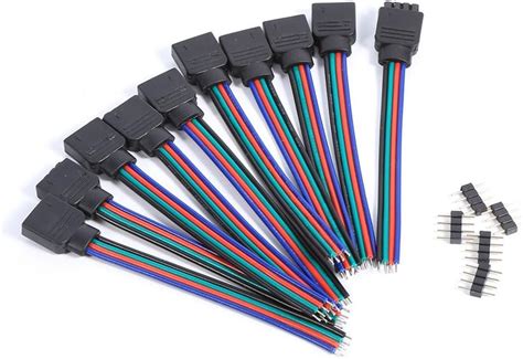 Zerodis 4pin Led Strip Connector 10pcs 4pin Male Female Rgb Connector Wire Cable Led Strip