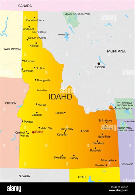 Vector Color Map Of Idaho State Usa Stock Photo Alamy