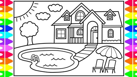 Big Mansion With A Pool Coloring Page How To Draw A House With A Pool