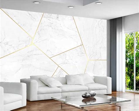 Modern Simple 3d Geometric Marble Wallpaper Golden Line Photo Wall