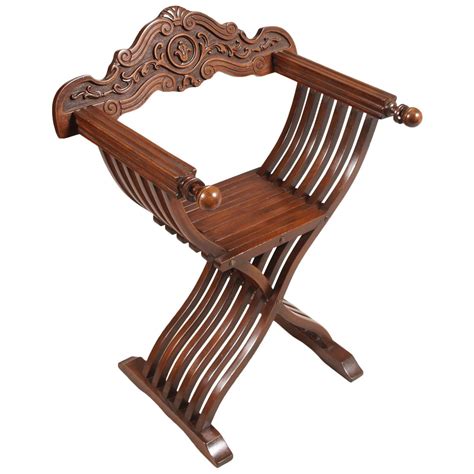 Florentine Savonarola Chair All Hand Carved Walnut Restored And Wax