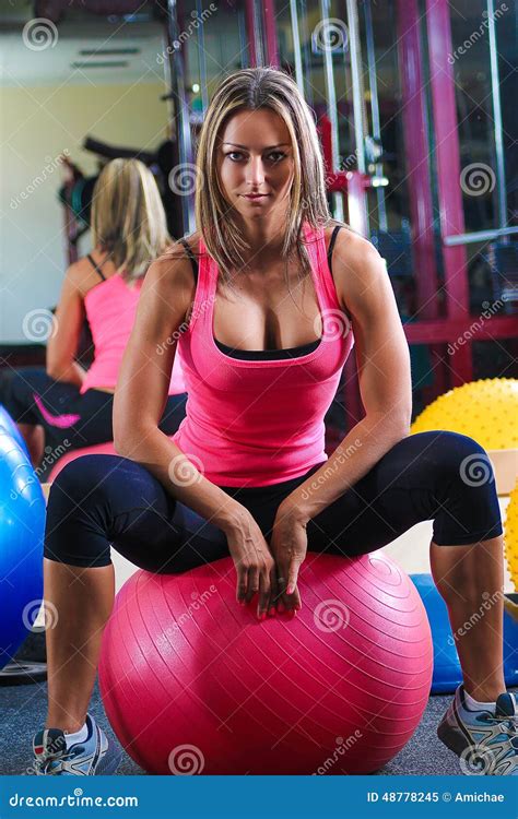 Fit Fitness Girl Sitting On A Gym Ball Stock Image Image