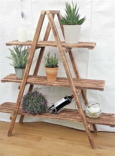 Rustic 3 Tier Wooden Ladder Shelf Shelves Bookcase Plant Etsy