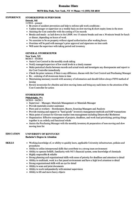 Simple and nice cv as a wearhouse/stores controller pdf : Storekeeper Resume Samples | Velvet Jobs
