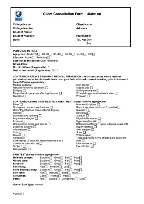 Makeup Consultation Form Template Mugeek Vidalondon