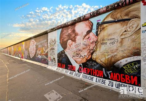 Germany Berlin Berlin Wall East Side Gallery Mural Painting Stock