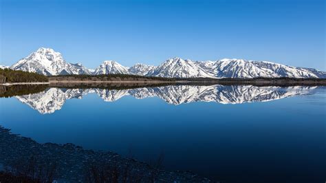 Snowy Mountain Range Lake Reflection 4k Wallpaper