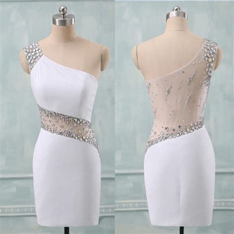 White Short Prom Dress Sheath One Shoulder Homecoming Dresses With