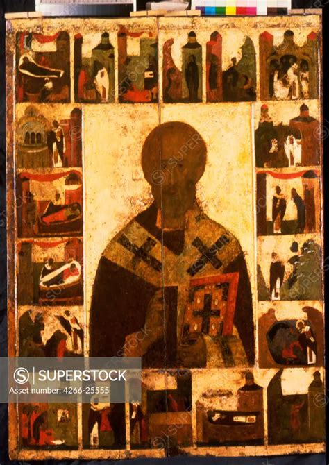 Saint Nicholas With Scenes From His Life Russian Icon State Tretyakov Gallery Moscow 14th