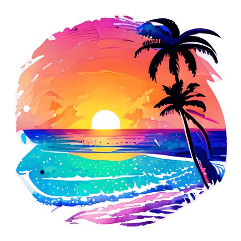 Beach Sunset Palm Tree Watercolor Illustration · Creative Fabrica