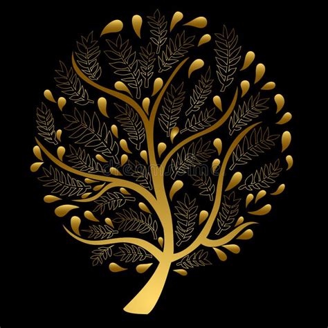 Gold Tree On Black Background Stock Vector Illustration Of Botanical