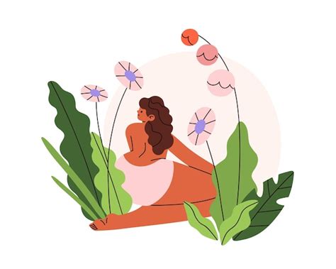 Premium Vector Nude Womans Body In Flowers Plants Female In Unity Harmony With Nature