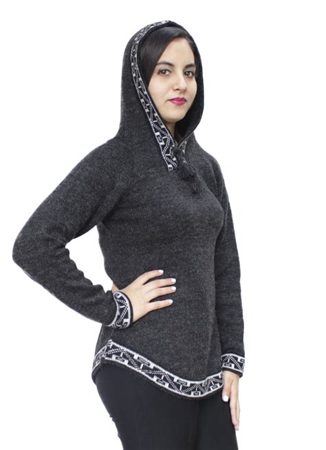 Womens Hoodie Soft And Warm Alpaca Wool Knitted Hooded