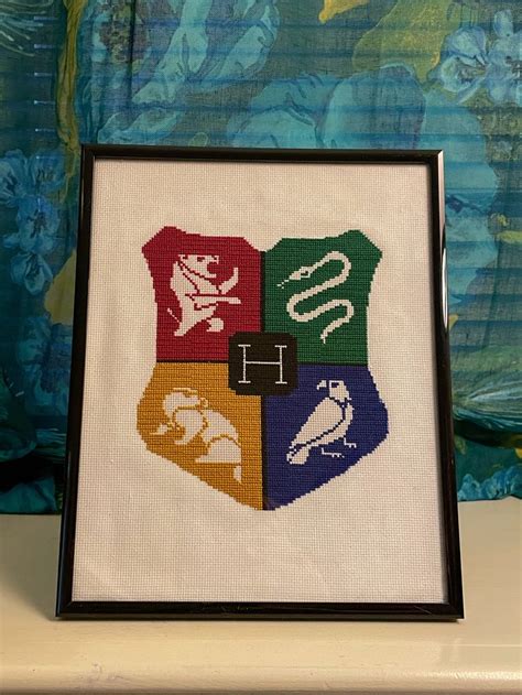 Hogwarts Crest Inspired Framed Cross Stitch Etsy Framed Cross
