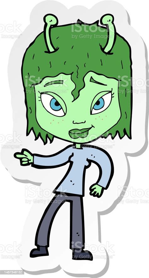 Sticker Of A Cartoon Alien Woman Stock Illustration Download Image