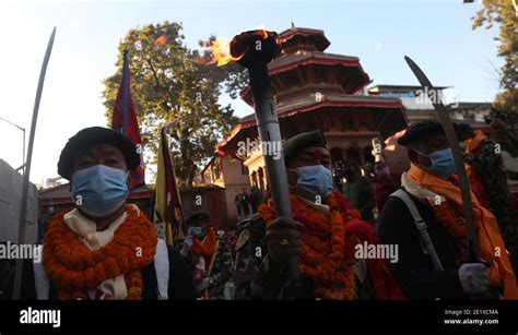 Kathmandu Bagmati Nepal 10th Jan 2021 Nepal Army Soldiers March From Gorkha To Capital