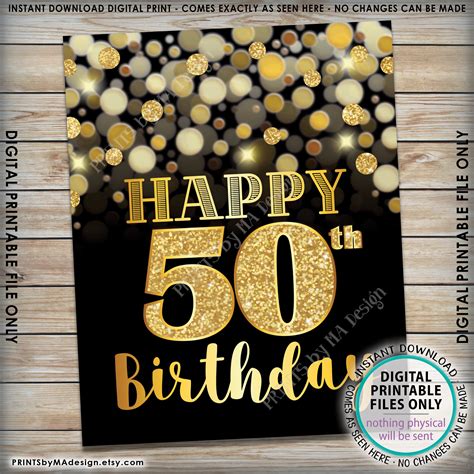 50th Birthday Sign Happy Birthday Golden Fiftieth Birthday Card 50