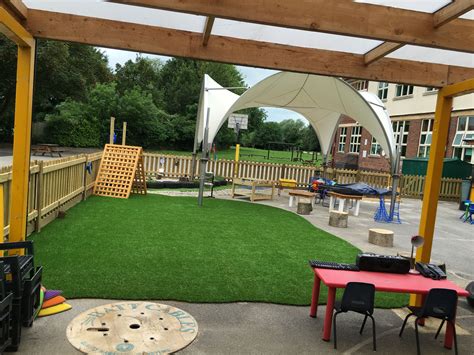An Outdoor Play Area With Artificial Grass And Playground Equipment