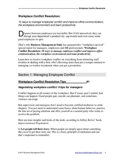 Employee Conflict Resolution Template