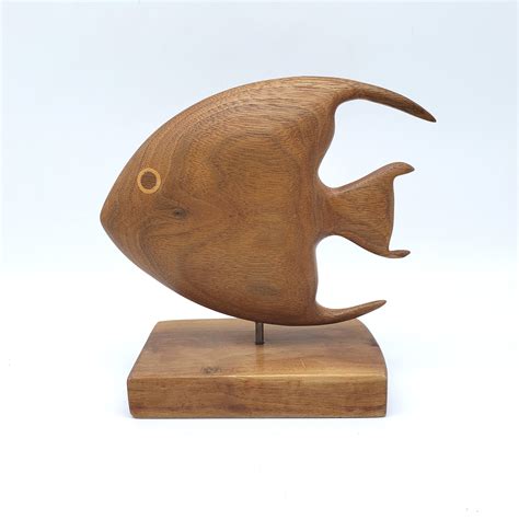 Vintage Carved Wooden Fish Sculpture 6 Wood Carving Etsy